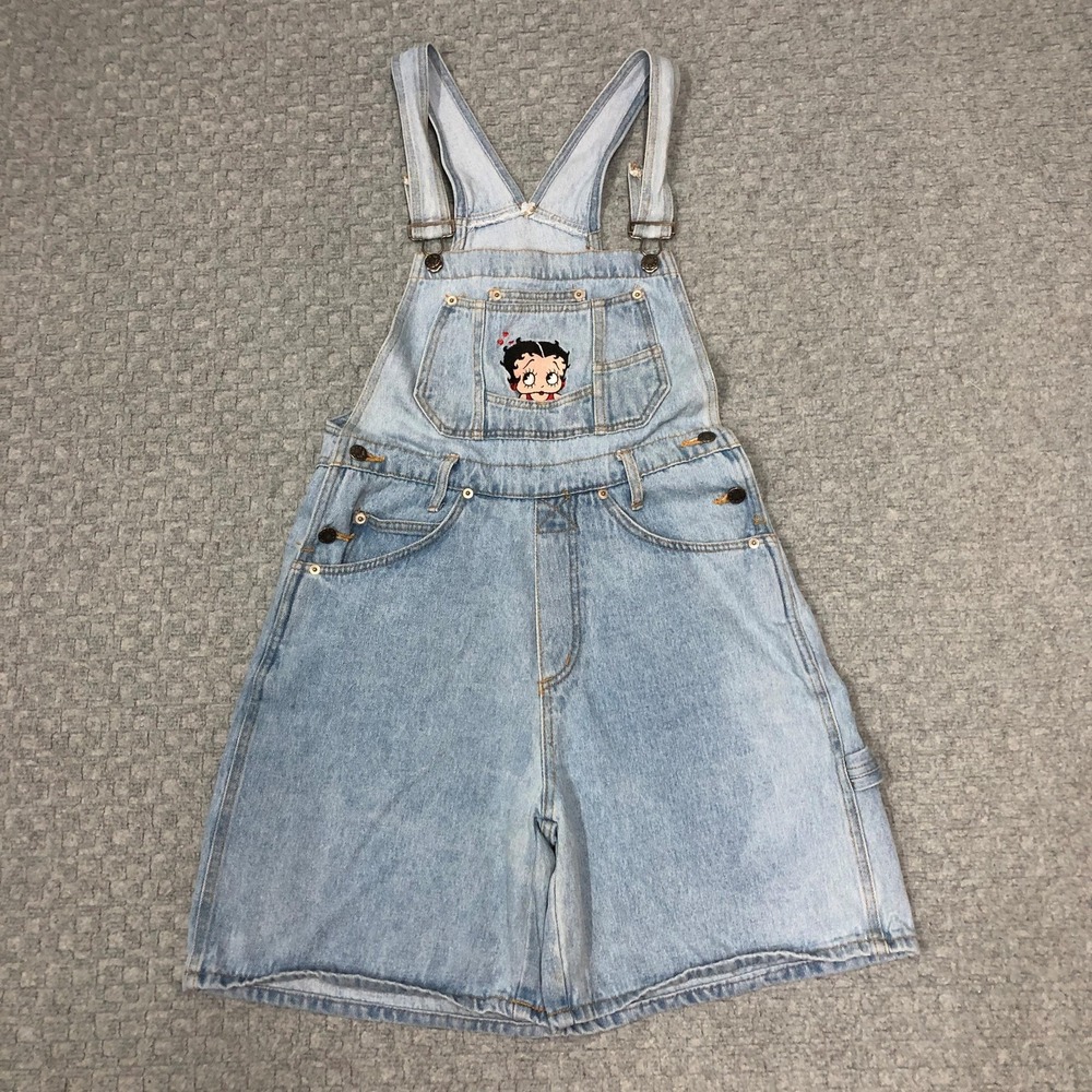Vintage Jerry Leigh Denim Jean Overall Shorts Womens Small Blue Betty Boop 90s